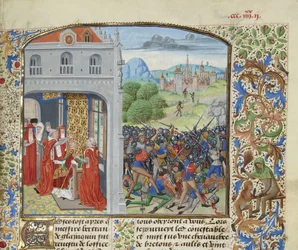 Die Krönung von Papst Gregor XI. und die Schlacht von Pontvallain, 1370, ca. 1470-1475