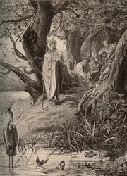 Apolog von den Fischvögeln, erzählt von Saint Martin den Bewohnern der Ufer der Loire (Stich von Luc Olivier Merson)