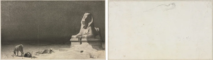 Die Rast auf der Flucht nach Ägypten (Vorderseite); Skizze einer Sphinx [?] (Rückseite)