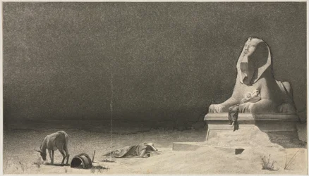 Die Rast auf der Flucht nach Ägypten recto, Skizze einer Sphinx verso, ca. 1879-80