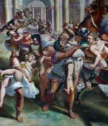 Der Raub der Sabinerinnen (16. Jahrhundert), von Luca Cambiaso (1527-1585), Fresko, Villa Imperiale, Genua, Ligurien, Italien (Detail)