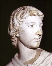Kerzentragender Engel, Detail des Kopfes (Detail)
