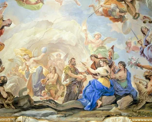 Geburt des Menschen, Detail des Freskenzyklus im Spiegelsaal von Luca Giordano, Palazzo Medici Riccardi, Florenz