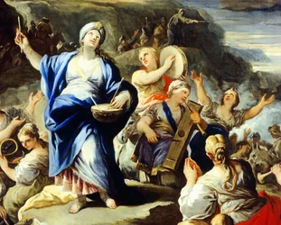 Szene des Tanzens und Singens, aus dem Lied von Miriam, von Luca Giordano (1634-1705)