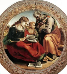 Die Heilige Familie. Gemälde von Luca Signorelli (1450-1523), um 1495. Tondo. Durchmesser: 124 cm. Florenz, Galleria degli Uffizi (Florenz, Uffizien)