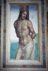 Die Geißelung Jesu, Fresko von Luca Signorelli, Monte Oliveto Maggiore Abtei, Toskana, Italien