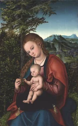 Madonna und Kind in einer Landschaft