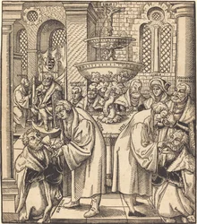 Die Reformatoren Luther und Hus geben den Fürsten des Hauses Sachsen die Kommunion