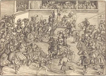 Das zweite Turnier mit dem Wandteppich von Samson und dem Löwen