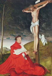 Albert, Kurfürst von Mainz am Fuße des Kreuzes