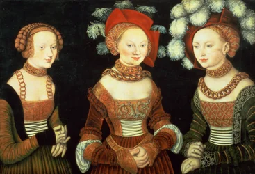 Drei Prinzessinnen von Sachsen, Sibylla (1515-92), Emilia (1516-91) und Sidonia (1518-75), Töchter von Herzog Heinrich von Frommen, c.1535 (Tafel)