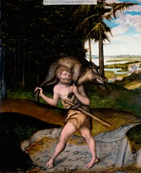 Herakles und der erymanthische Eber (aus den Arbeiten des Herkules)
