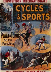Exposition Internationale Cycles et Sports, Werbung für eine internationale Sportausstellung, Illustration von Lucien Lefèvre, Plakat