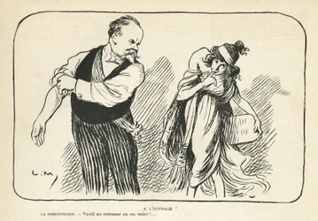 Illustration in Le Rire, 01/02/13 - Bei der Arbeit - Medizin, Präsident der Republik, Verfassung, Vergewaltigung - Poincaré Raymond - Körperliche Deformationen (Gravur)