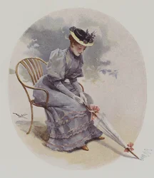 Sitzende Frau mit einem Regenschirm