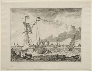 Ansicht von Amsterdam mit Schiffen im Vordergrund, 1701