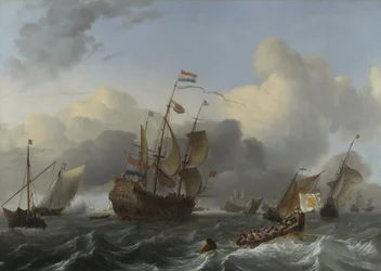 Flaggschiff Eendracht und eine Flotte niederländischer Kriegsschiffe, ca. 1670