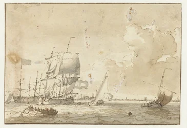 Schiffe auf dem Wasser vor einer Stadt