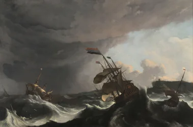 Kriegsschiffe in einem schweren Sturm