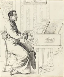 Der Schwager des Künstlers, Ludwig Hassenpflug, bereitet sich auf das Klavierspiel vor