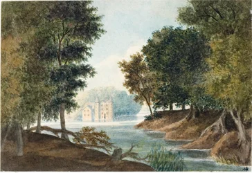Landschaft mit Fluss und Villa (Aquarell, ca. 1825)