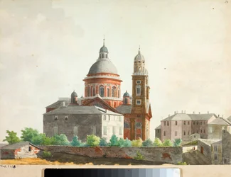 Ansicht der Basilika Santa Maria Assunta di Carignano in Genua (Aquarell)