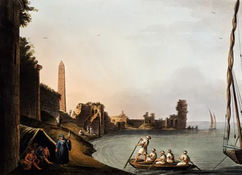 Alte Mauern und Obelisk von Kleopatra, Luigi Mayer (1755-1803), Gravur aus Vedute