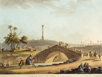 Ägypten, Brücke über den Alexandria-Kanal, von Luigi Mayer, Gravur