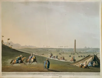 Ägypten, Nomaden und der Obelisk in Materieh (Altes Heliopolis oder Stadt der Sonne) von Luigi Mayer, Gravur