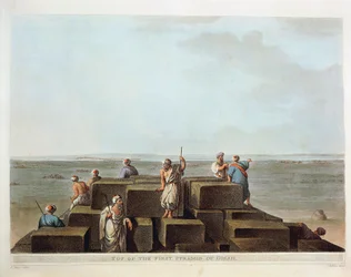 Ägypten, Spitze der ersten Pyramide von Gizeh, Gravur aus "Ansichten" von Luigi Mayer