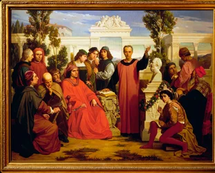 Feier des Geburtstags von Platon in der Villa von Lorenzo Il Magnifico in Careggi am 7. November