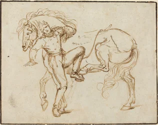 Kavallerist, der ein Pferd besteigt