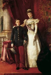 Porträt von Alfonso XIII und Maria Cristina von Teschen, bekannt als Maria Cristina von Habsburg, Erzherzogin von Österreich