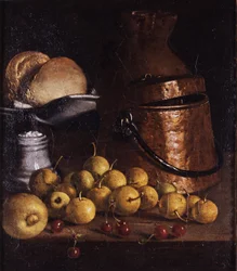 Stillleben mit Früchten und Kochutensilien