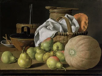 Stillleben mit Melone und Birnen