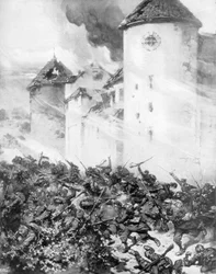 Franzosen und Deutsche kämpfen unter den Mauern des Château de Mondement, Frankreich, 1914