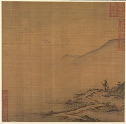 Landschaft mit fliegenden Gänsen