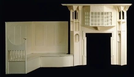 Ein bemalter Holz-Kaminsims und Inglenook, entworfen für Glencrutchery House, Douglas, ca. 1897