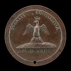 Gekrönter Adler auf einem Hügel inmitten von Gewässern [Rückseite], 1523