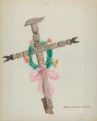 Geschnitztes Kreuz - Grab, ca. 1937