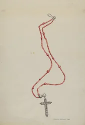 Korallenperlen und Kruzifix, ca. 1937