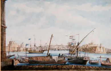 Ansicht des Hafens der Galeeren von der Valetta-Seite, ca. 1800