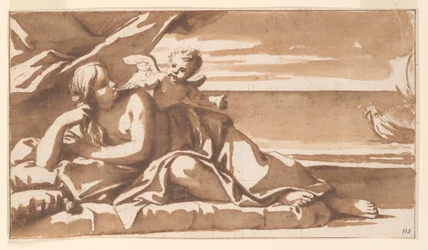 Studie für ein Übermalungsbild, Ariadne betrachtet die Annäherung des Schiffes von Bacchus