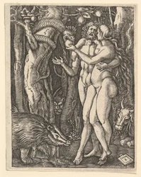 Adam und Eva mit Apfel und Schlange, ca. 1500-1534