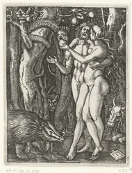 Adam und Eva beim Sündenfall im Paradies