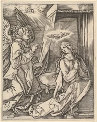 Die Verkündigung, links nähert sich der Erzengel Gabriel der betenden Jungfrau..., ca. 1500-1534