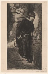 Schwarz gekleidete Frau, an eine Mauer gelehnt; Elend über Elend (Titel auf dem Objekt); Freudenmädchen (Serientitel); Fille de Joïe (Serientitel auf dem Objekt)