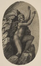 Eurydike nackt auf einem Felsen stehend, ihre Arme nach rechts erhoben, ca. 1515-27