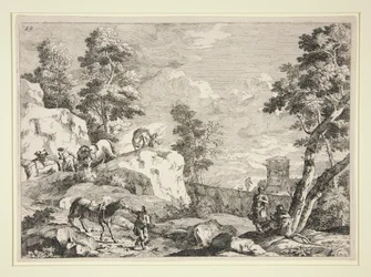 Landschaft mit vier Reitern