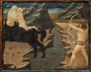 Cassone mit Schlachtszene und Szenen aus den Arbeiten des Herkules, Florenz, Italien, um 1460